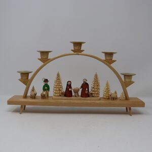 Erzgebirgische Volkskunst Seiffen Handarbeit Germany 5 Candles Holder Nativity
